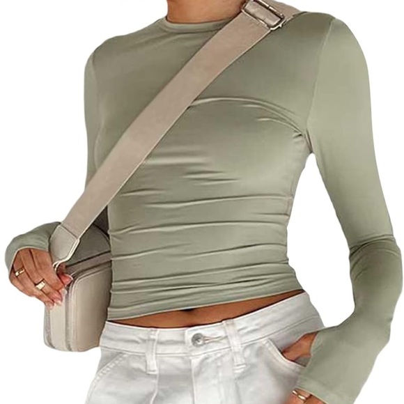 Green Crew Neck Long Sleeve Tight Tee - M - Picture 3 of 8